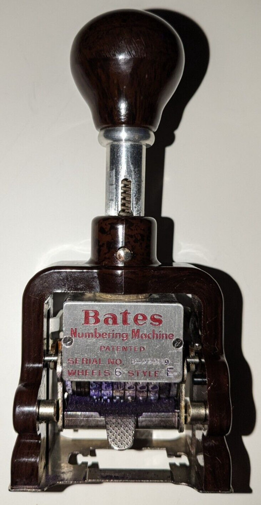 Vintage Bates Numbering Machine 6 Wheel Style E Stamper Tested Fully Functioning