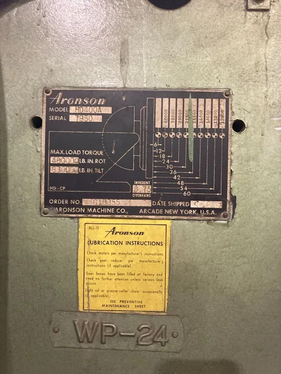 40000 LB ARONSON "HD400A" VARI-SPEED WELDING POSITIONER - 84" Table - #TW363