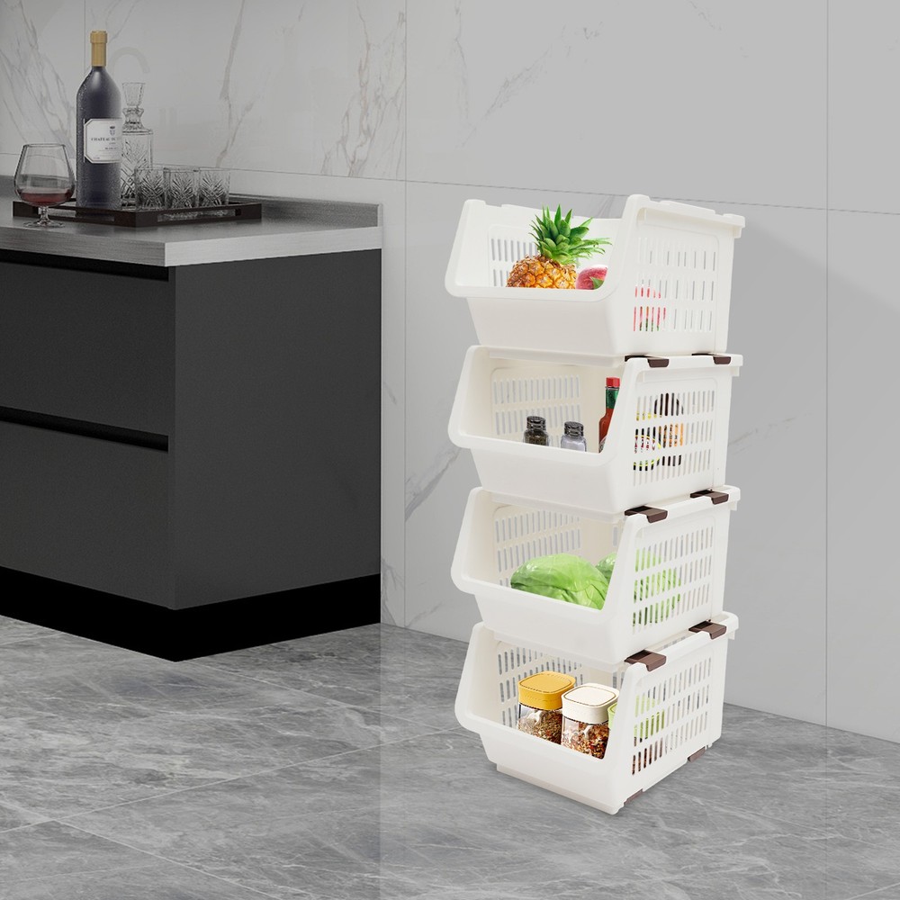 4PCS Stacking Storage Baskets Stackable Organizer Baskets Modern Storage Bins PP