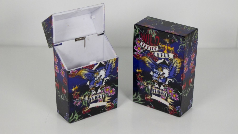 12 Tattoo Design Push Open Plastic Cigarette Case Pack Holders King Size