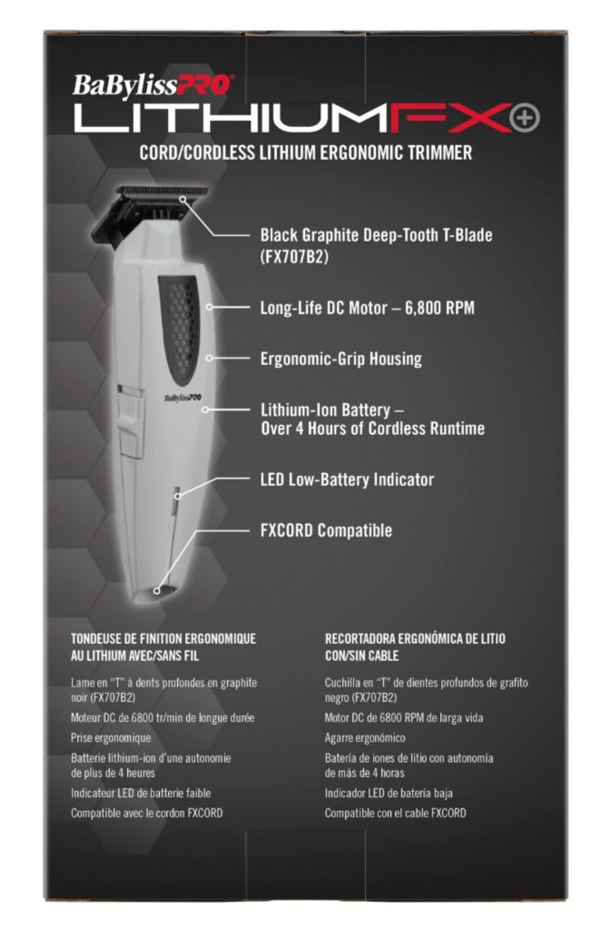 BaByliss PRO LithiumFX+ Ergonomic T-Blade Cordless Hair Trimmers Gray FX773NGY