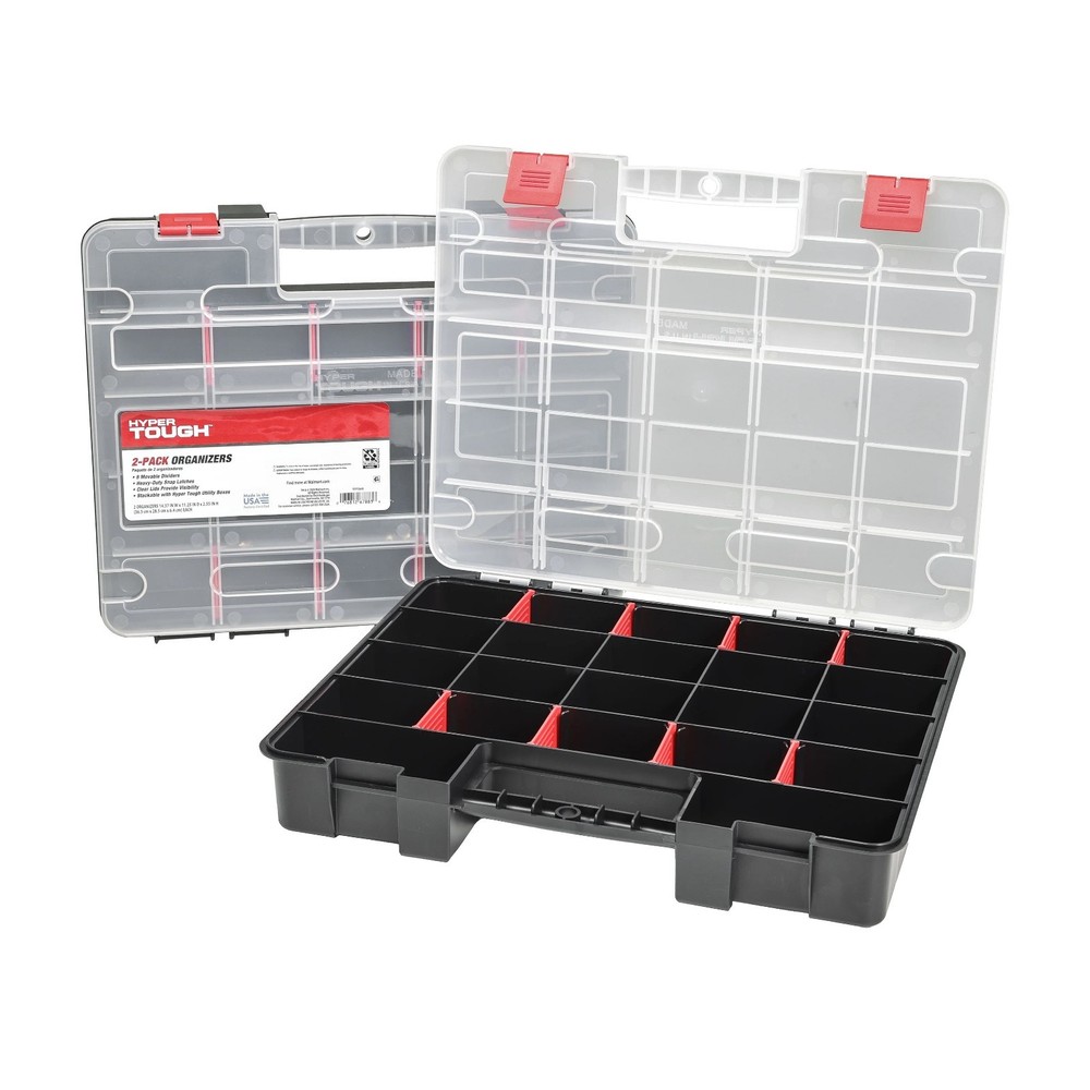 Hyper Tough 2-Pack Organizer, Stackable Plastic with 8 Movable Dividers