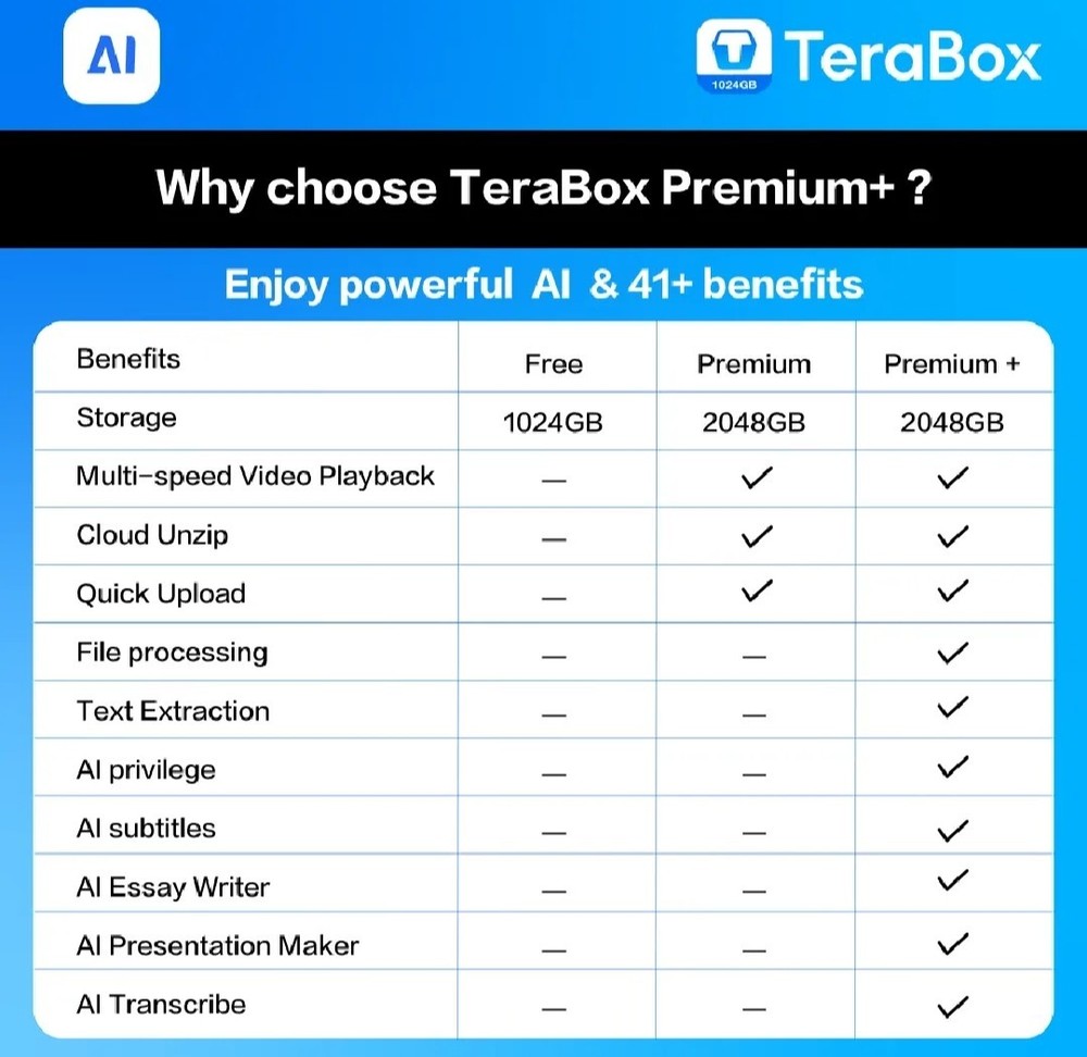 2TB cloud storage& AI Features,TeraBox 1-Month Premium Plus
