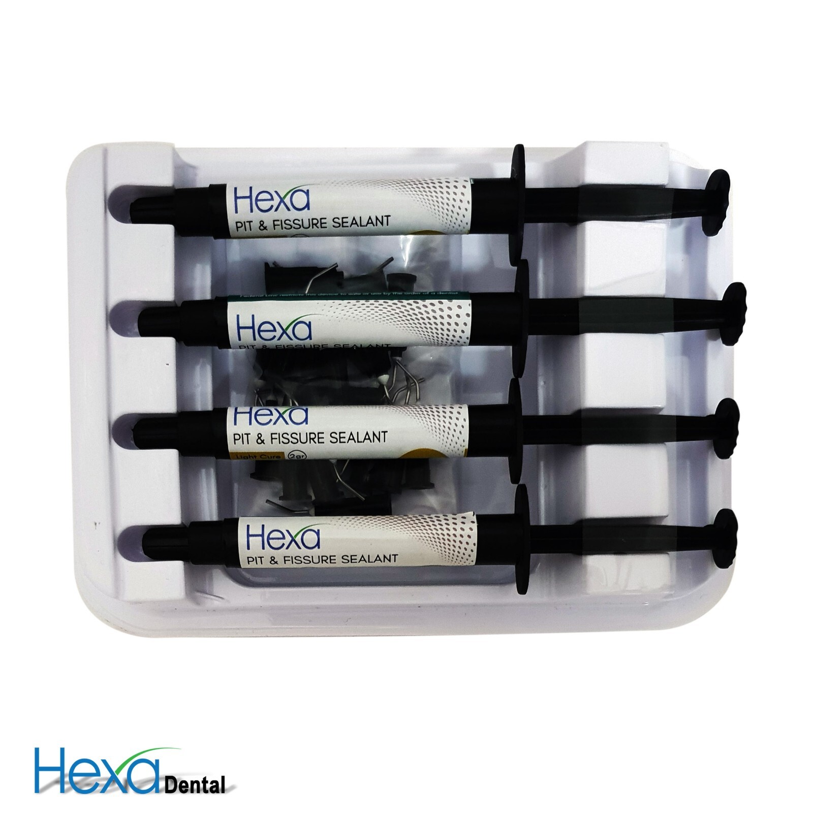 Hexa Dental Pit Fissure Sealant Light Cure Resin Fluoride Release 4 Syringe Kit