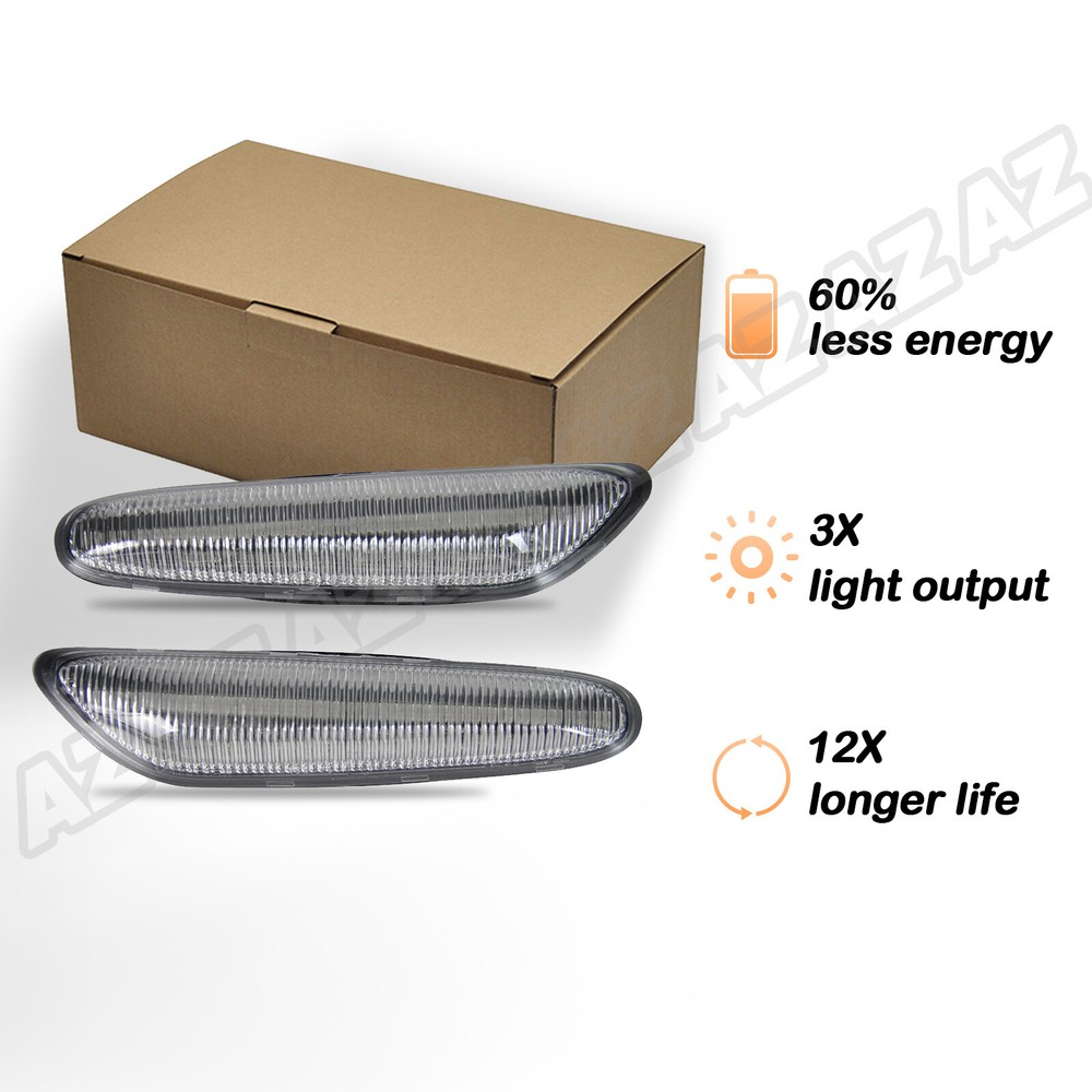 2pcs Dynamic LED Side Marker Signal Light Clear For BMW E90 E91 E92 E60 E61 E82