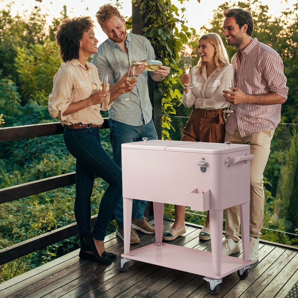 80QT Pink Patio Rolling Cooler