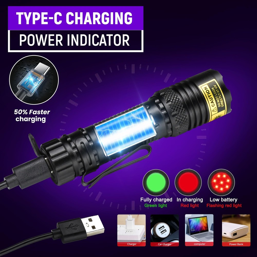 DARKDAWN UV Flashlight 395nm Black Light Mini USB Mini01,