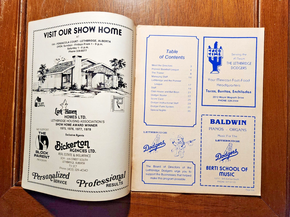 1979 LETHBRIDGE DODGERS Baseball Program