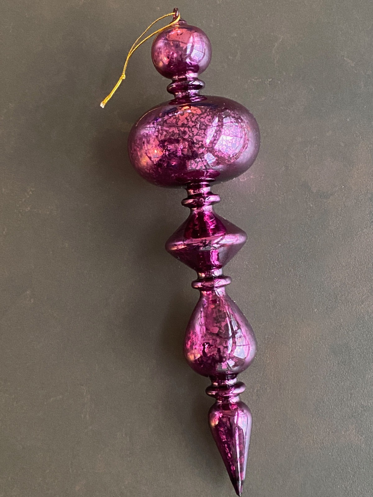 Large 11.5" Purple Mercury Glass Finial Ornament Hand Blown w/ Hand Formed Loop