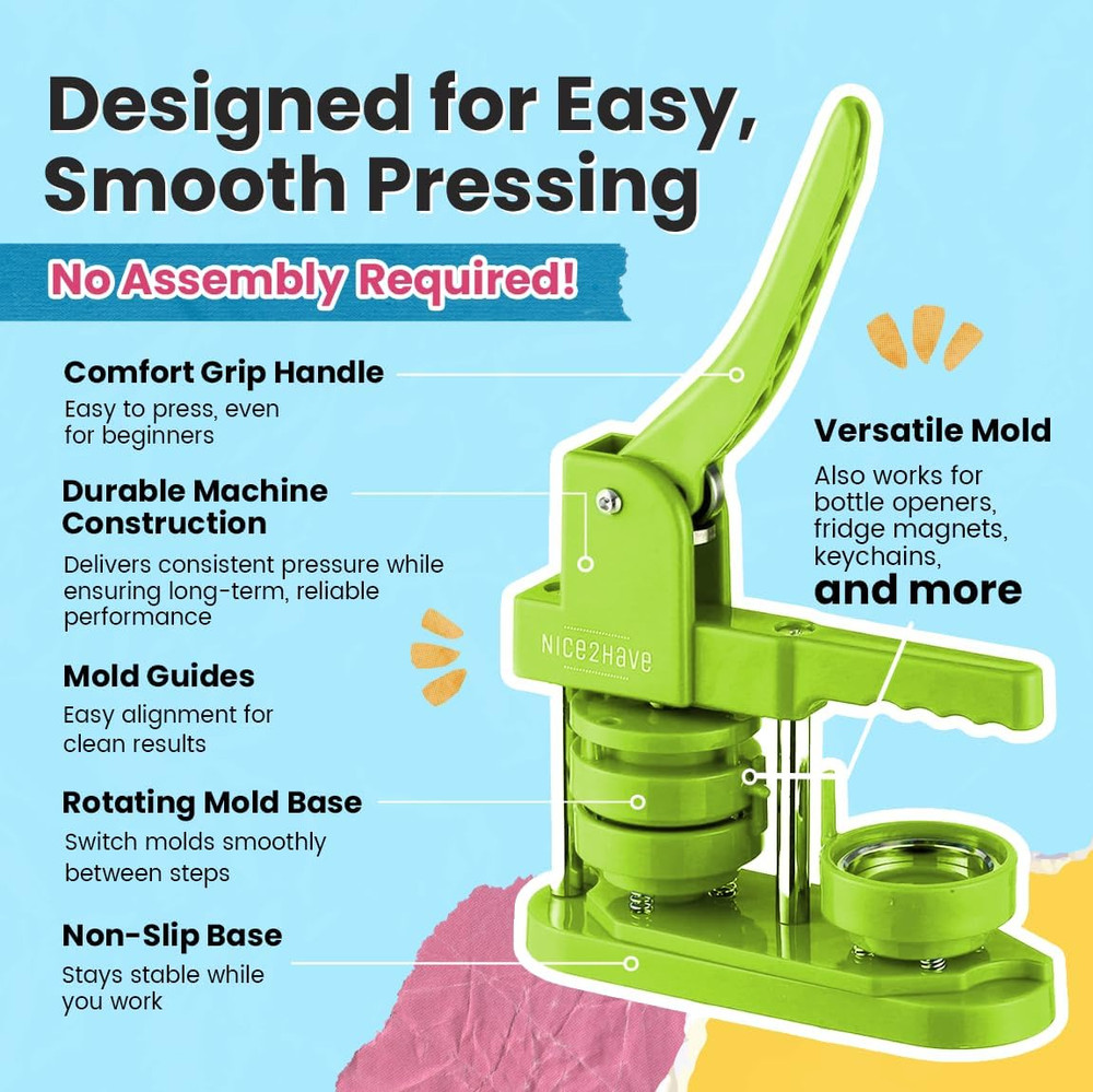 Button Maker Machine – 2.25 Inch (58Mm) – Single Mold, Pin Maker Machine Kit wit