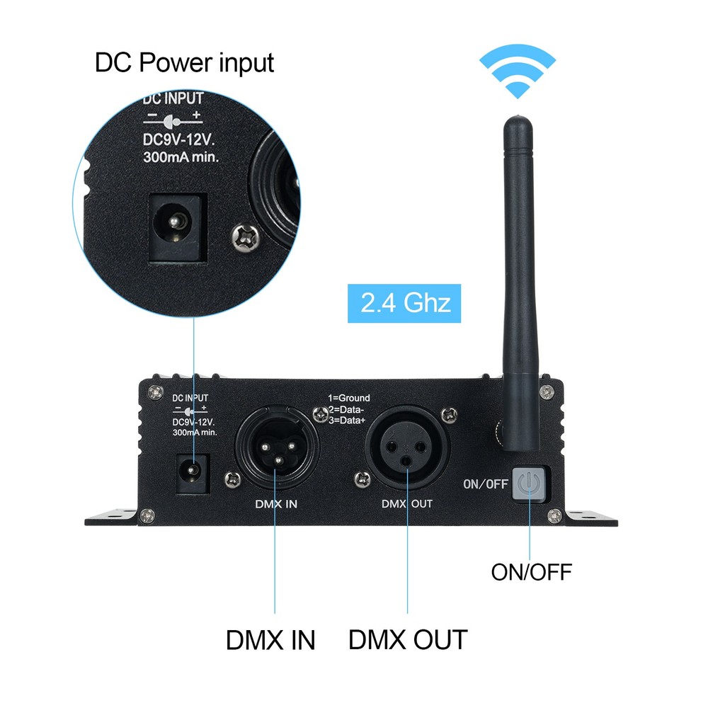 1-DMX 512 2.4G Wireless Controller Transmitter Receiver LCD Display Power
