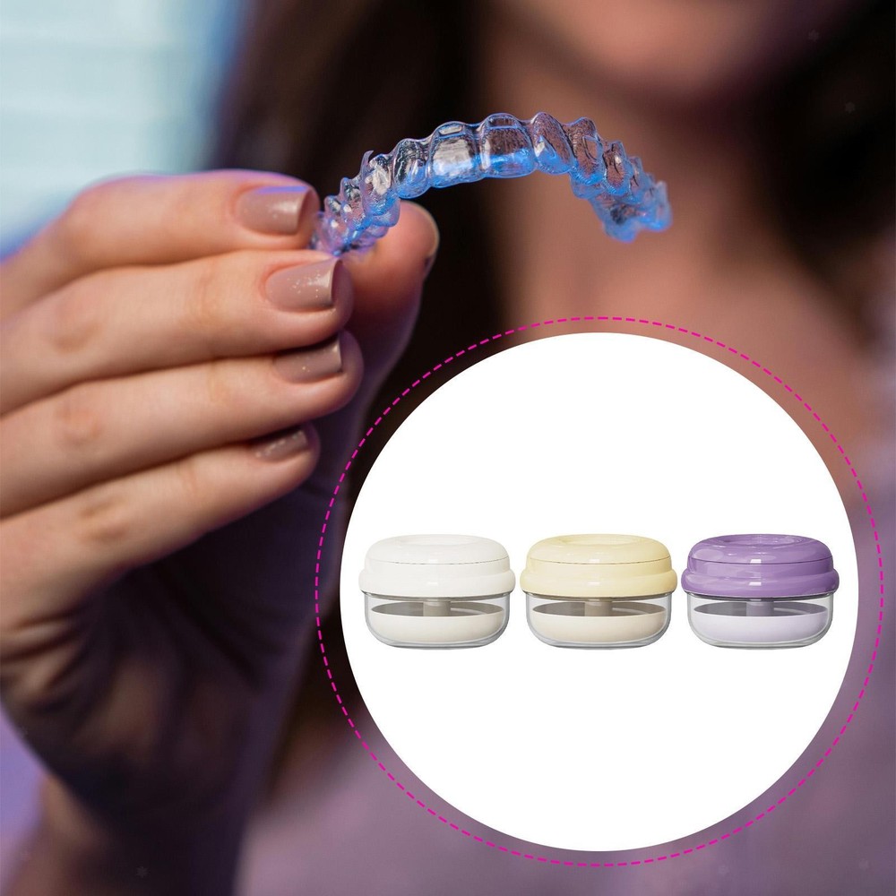 Denture Bath Box Soak Container with Brush,Removal Tool,Mirror Retainer Case