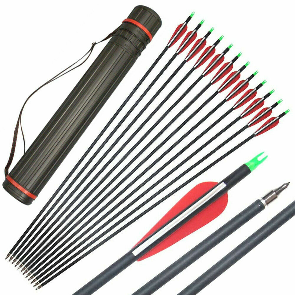 30" Archery Carbon Target Hunting Arrows Replaceable Arrowhead for Compound Bow