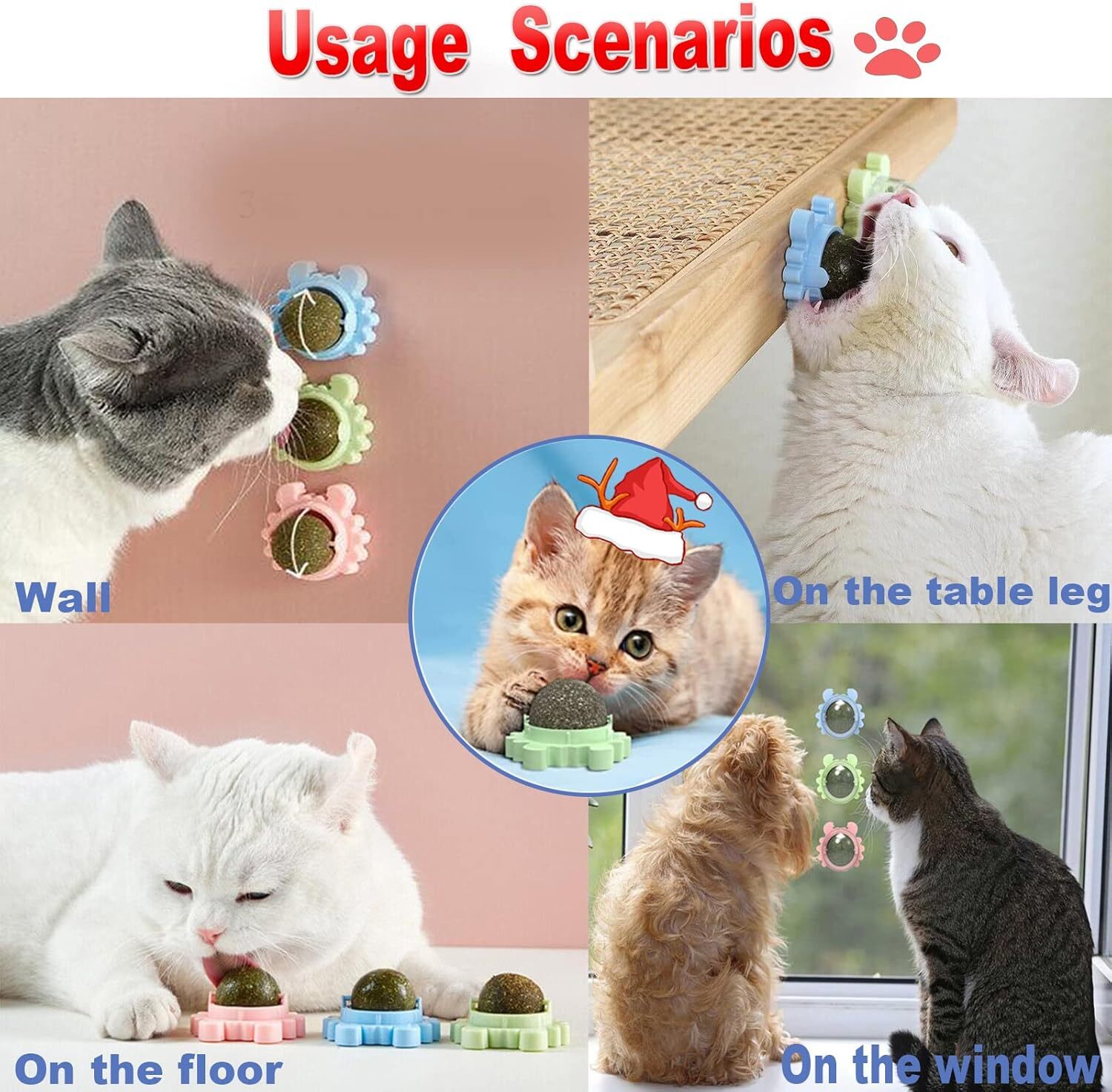 3Pcs Natural Catnip Kitten Mint Balls Safe Healthy Teeth Cleaning Dental Cat Toy