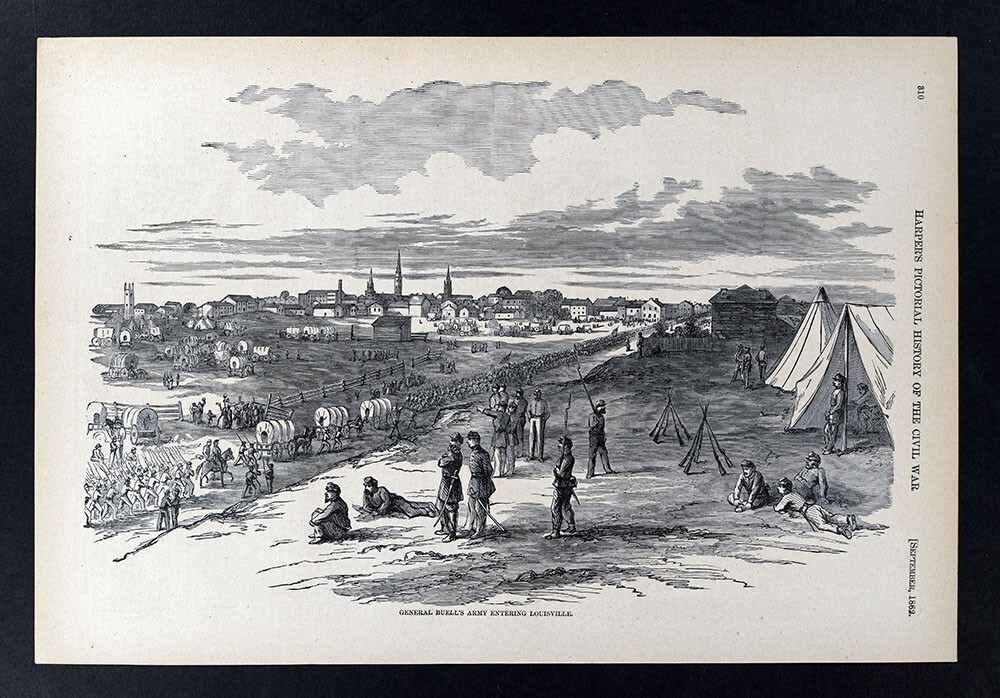 Harper Civil War Print General Buell's US Army Entering Louisville Kentucky KY