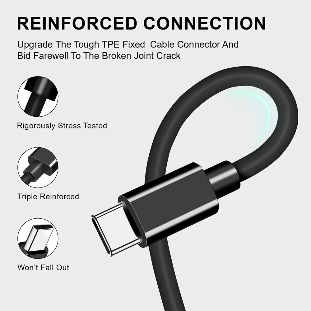 6FT 2M Type-C to Type-C Fast Charging Data Cord Cable for Samsung Galaxy Black