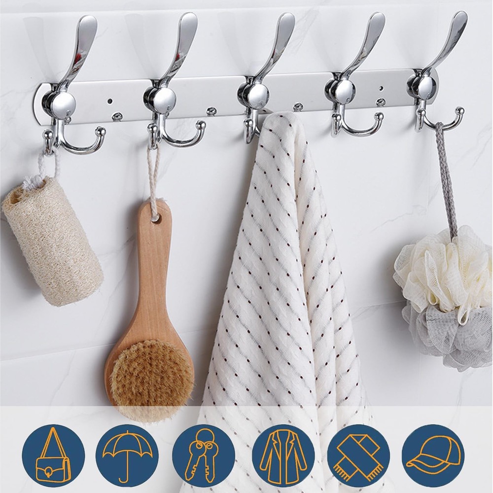 2-Pack Coat Rack Wall Mounted – Space-Saving Wall Clothes Rack, 5 Tri Hooks, ...