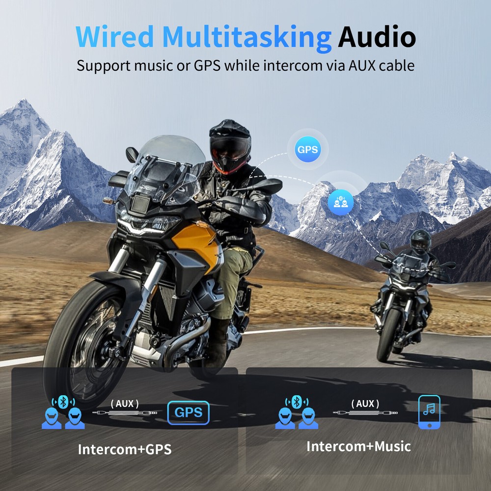2x M1-S Motorcycle Helmet Intercom for 8 Riders 2000m Bluetooth Headset with mic