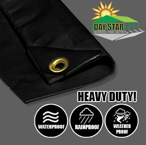 EXTRA Heavy Duty 14 mil Black Tarp 3 Ply Coated Reinforced Canopy 6 oz 3 Layer