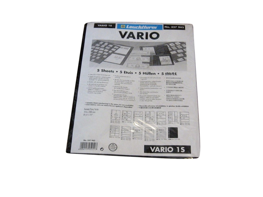 5 Lighthouse Vario 1 Pocket Black Stamp Stock / Photo Album Pages binder sheets