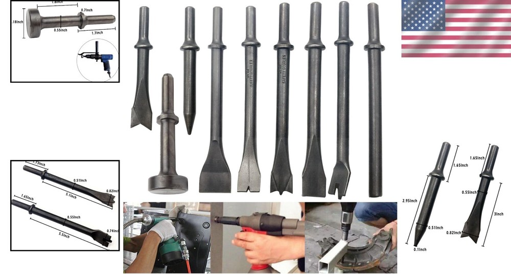 Comprehensive Air Hammer Chisel Set - 9 Tools for Masonry and Concrete Tasks