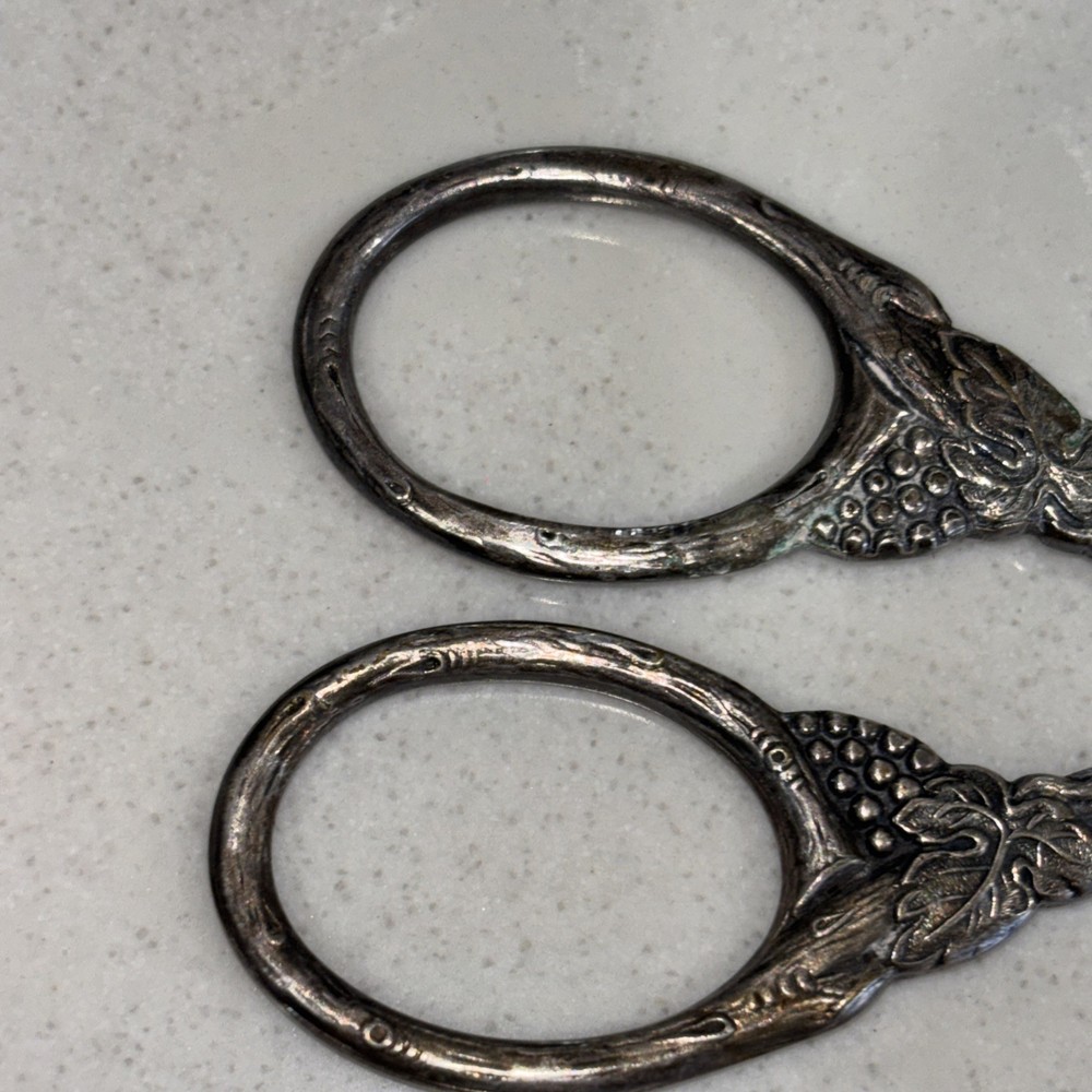 Vintage Mema Sweden Silver Plated Grapevine Small Sewing Scissors