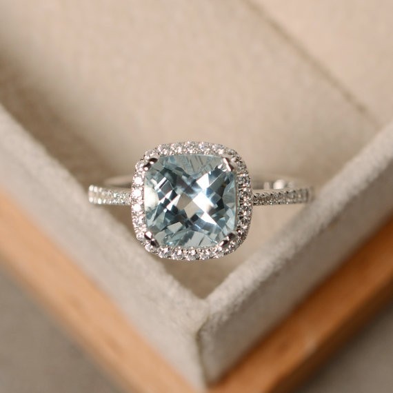 2.70 Ct Natural Aquamarine Diamond Engagement Beautiful Ring 14K Real White Gold