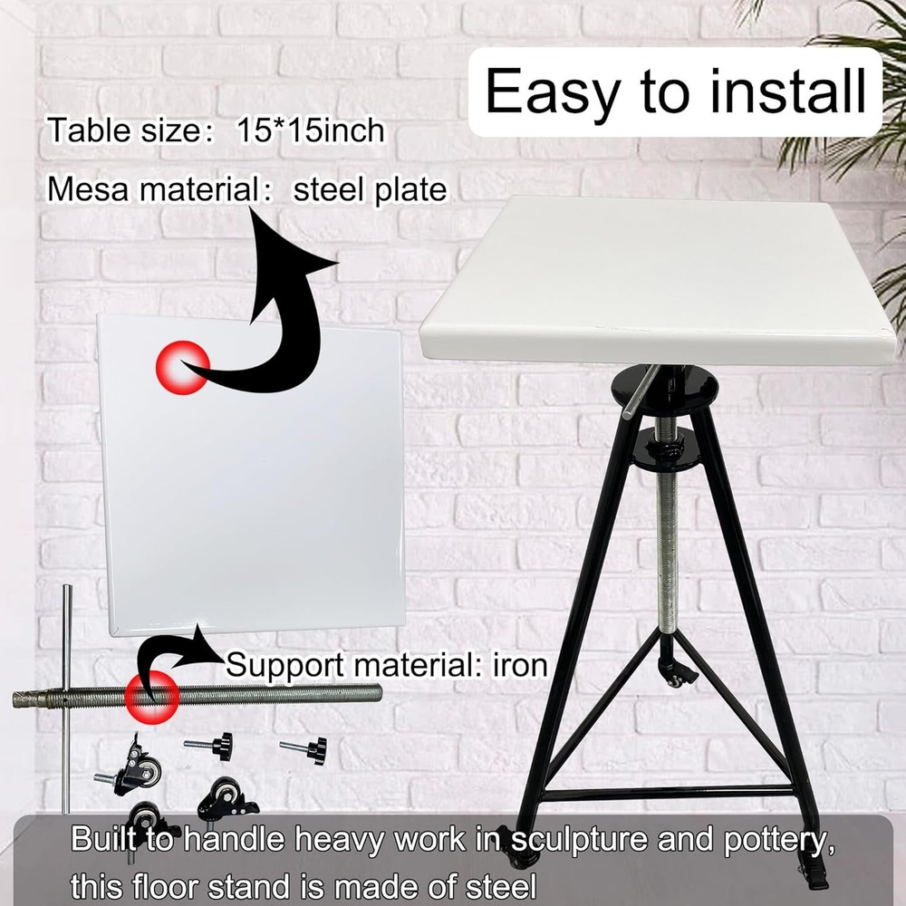 15x15in Ceramic Clay Sculpture Platform Rotating Tools Lifting Height 35-45in