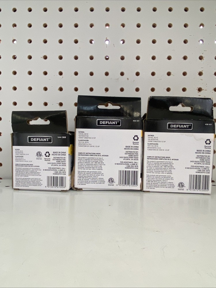 Lot-3 Defiant 15 Amp 24-Hour Indoor Plug-In Mechanical Timer with Heavy Basic.