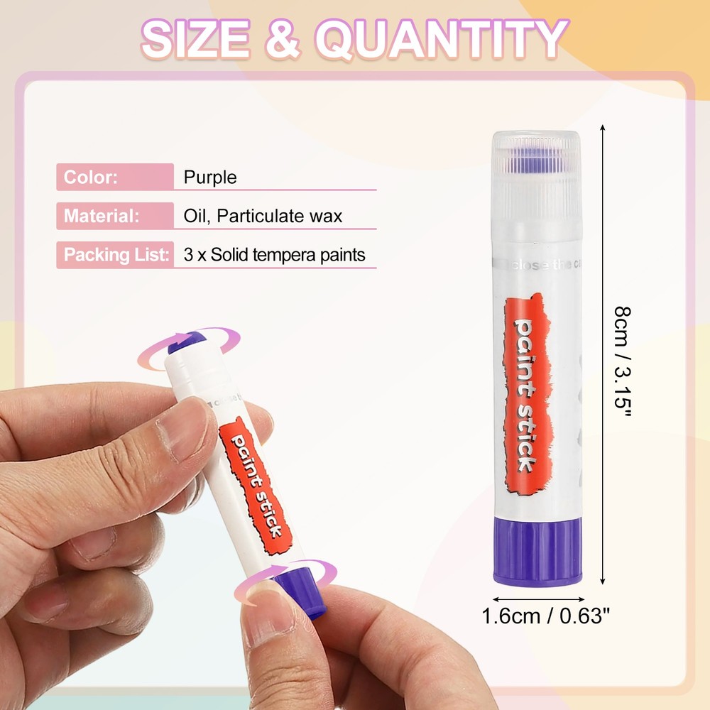 Solid Tempera Paints, 3 Pcs Washable Paint Sticks Paint Pens, Purple
