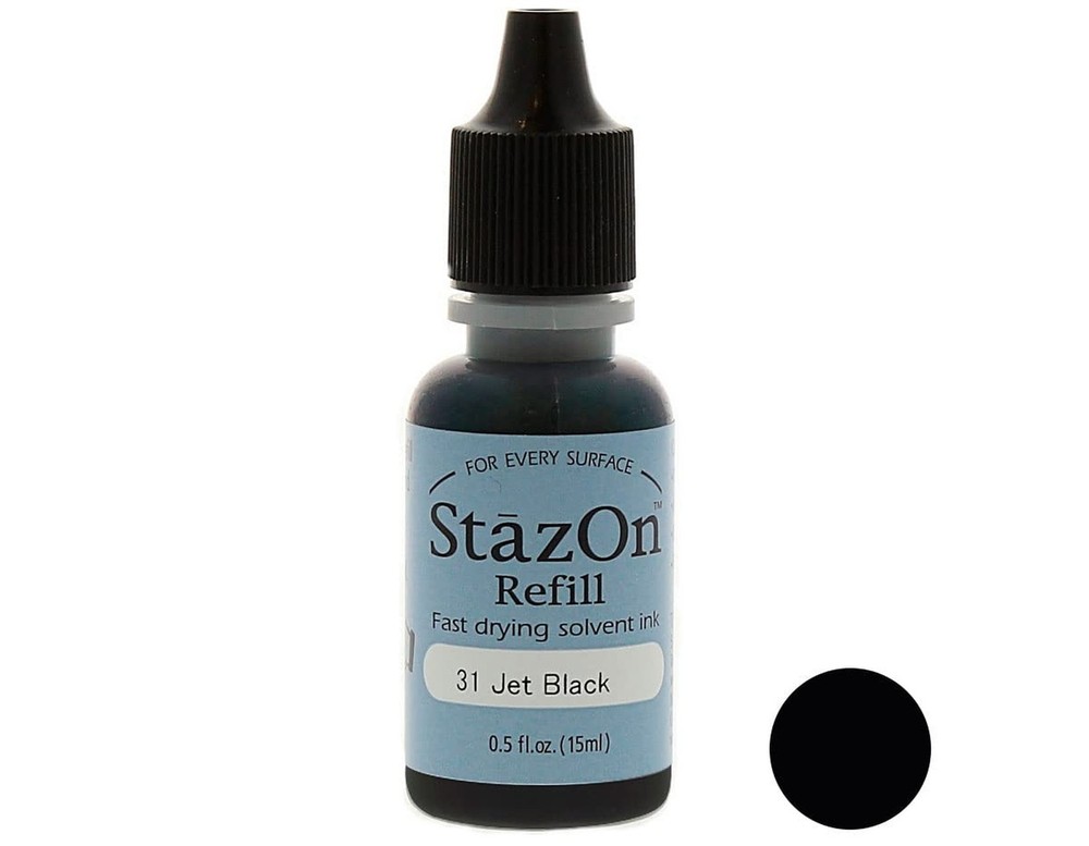 Tsukineko 1/2 Fluid Ounce StazOn Multi-Surface Inker, Jet Black 0.5 fl oz
