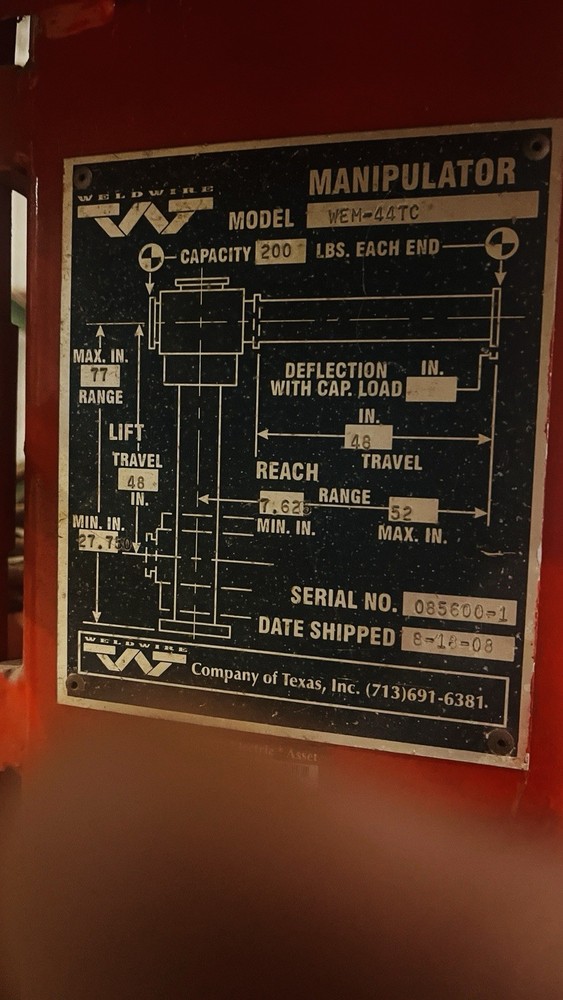 2008 WeldWire Welding Manipulator 6.5’ X 4’