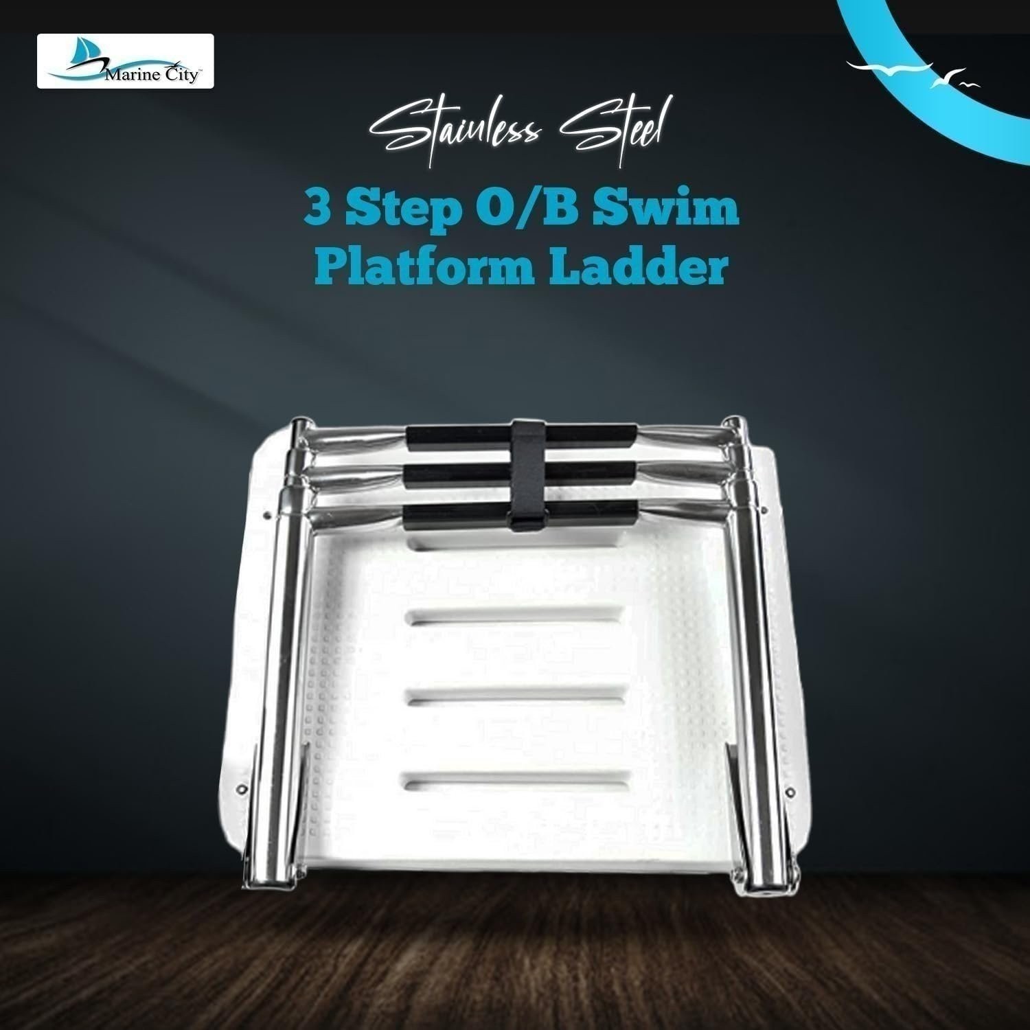 MARINE CITY 304 Stainless Steel 3 Step I/B Swim Platform Telescoping Ladder