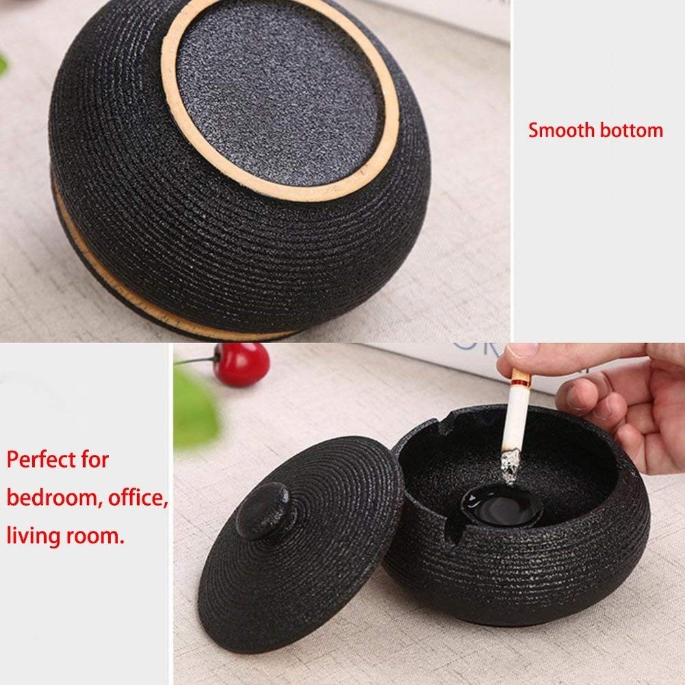 Ceramic ashtray with lid windproof indoor outdoor black