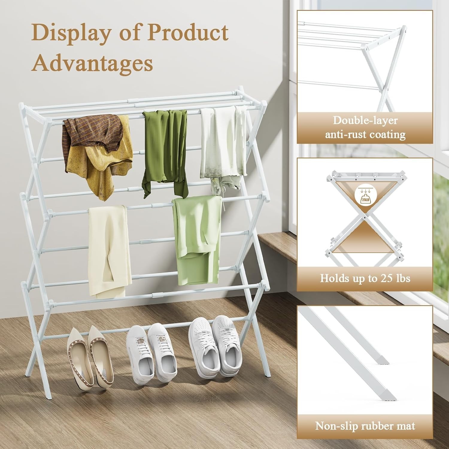 Deluxe Foldable 3-Tier Drying Rack - Portable & Anti-Rust Clothes Organizer