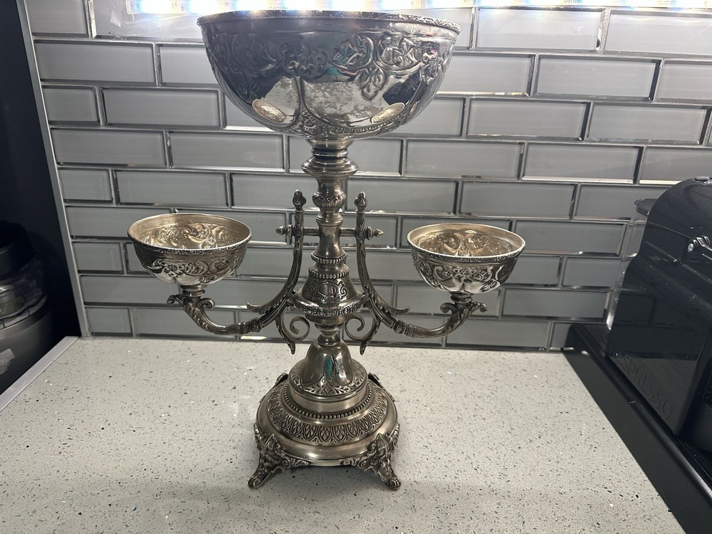 Contemporary Silver Plate Andrea by Sadek Centerpiece Three Bowl Compote