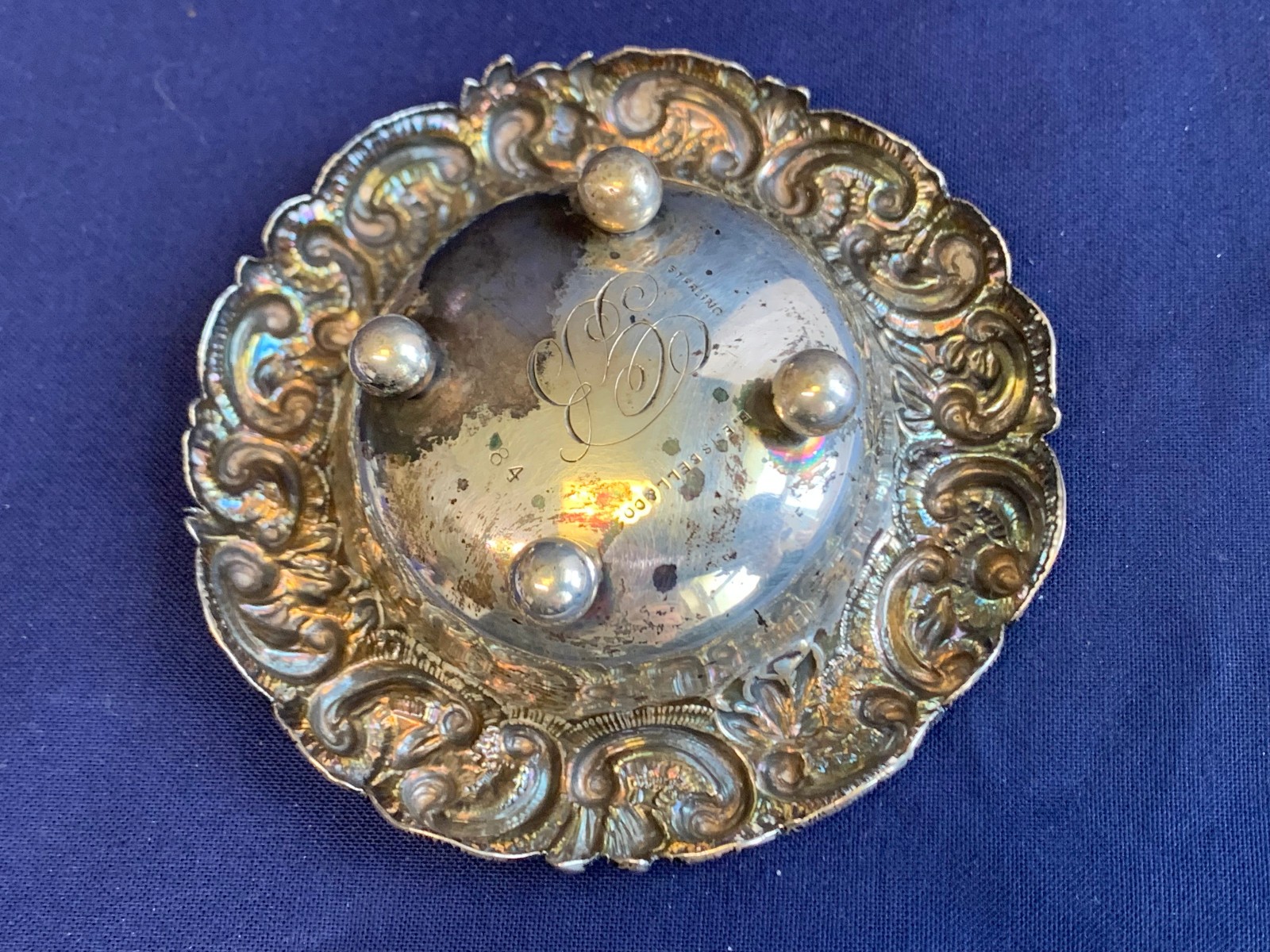 Antique Sterling Silver Condiment Dish Master Salt Cellar 36.66g Floral Repousse