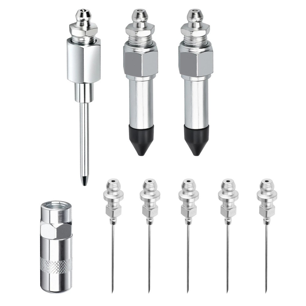 9Pcs High Quality Grease Gun Needle Nozzle Kit with Adapter Fitting Accessory