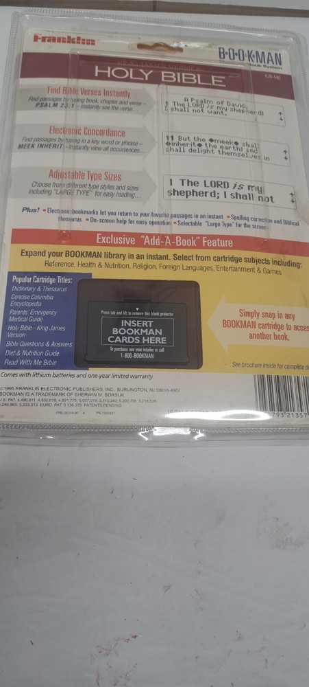 Franklin Holy Bible - Electronic Version (KJB-440) DEAD BATTERY