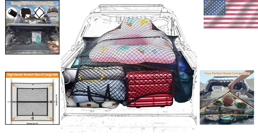 Versatile Elastic Cargo Net for Pickup Trucks - Easy Install & Max Protection