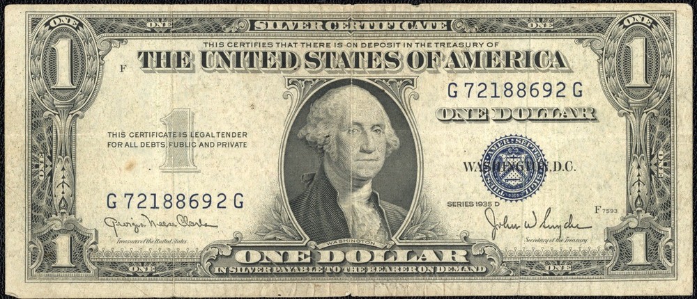 1935 D $1 One Dollar Silver Certificate Note MISALIGNMENT OFFCENTER ERROR