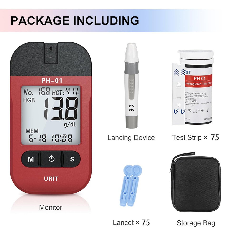 URIT Hemoglobin Analyzer Fast HB Testing Kit with 75 Test Strips