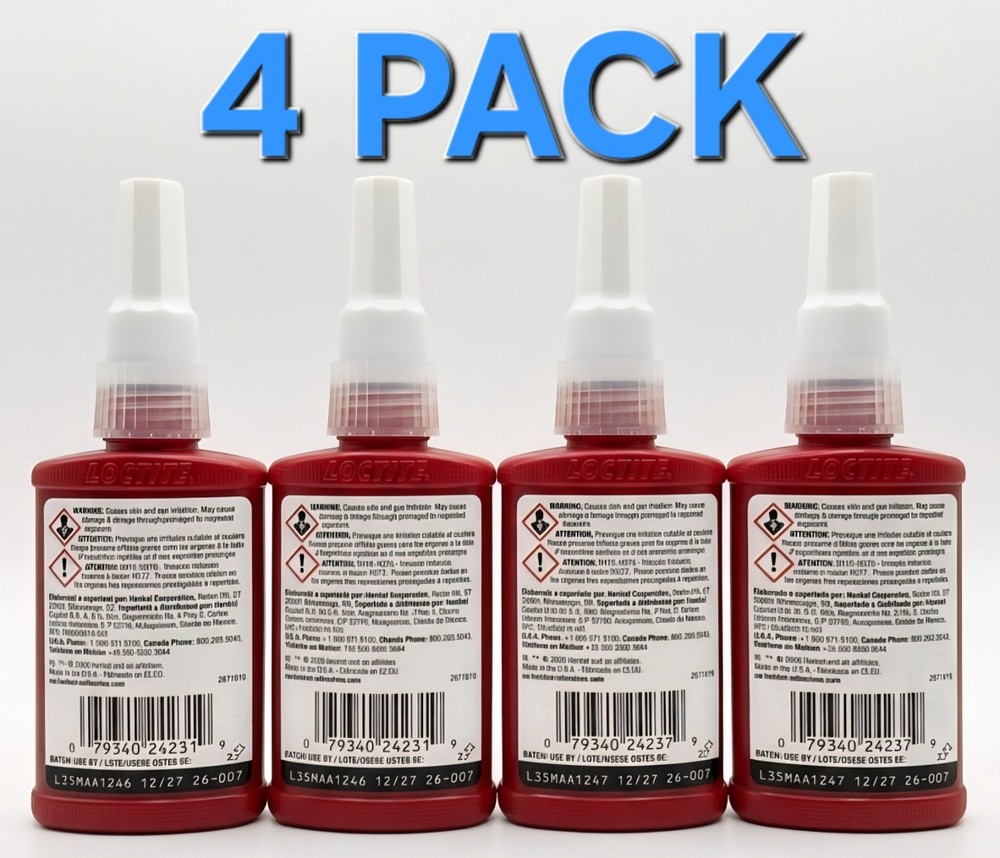 4 PACK - Loctite 135355, 242 Blue Medium Strength Threadlocker, 50ml Bottle