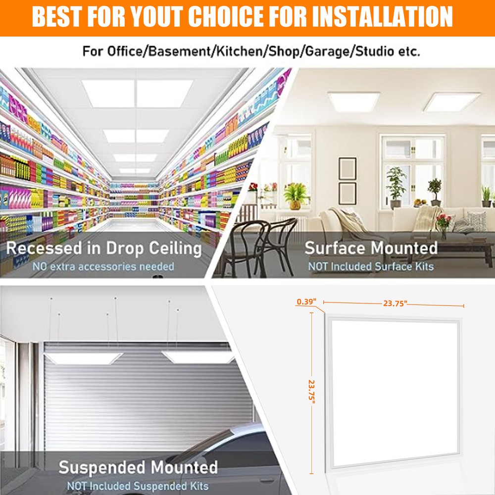 6Pack 2x2 FT LED Flat Panel Lights, Back-lit Drop Ceiling Lights, 0-10V Dimmable