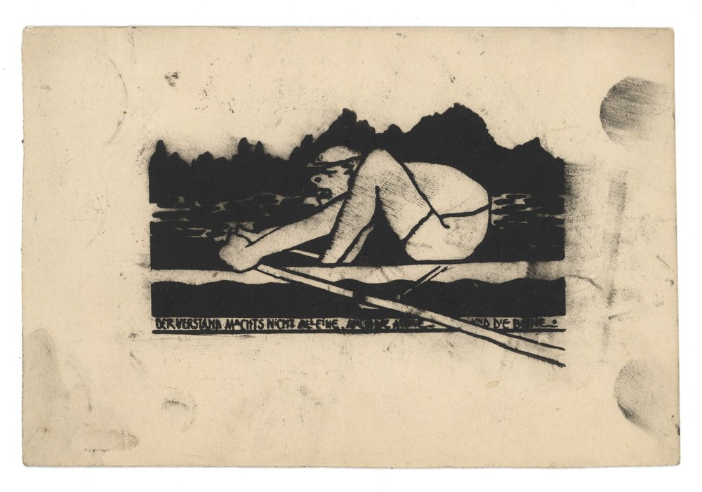 Cartoon Rower Drawing Postcard Coal Expressionism Unsigned Orig 1921