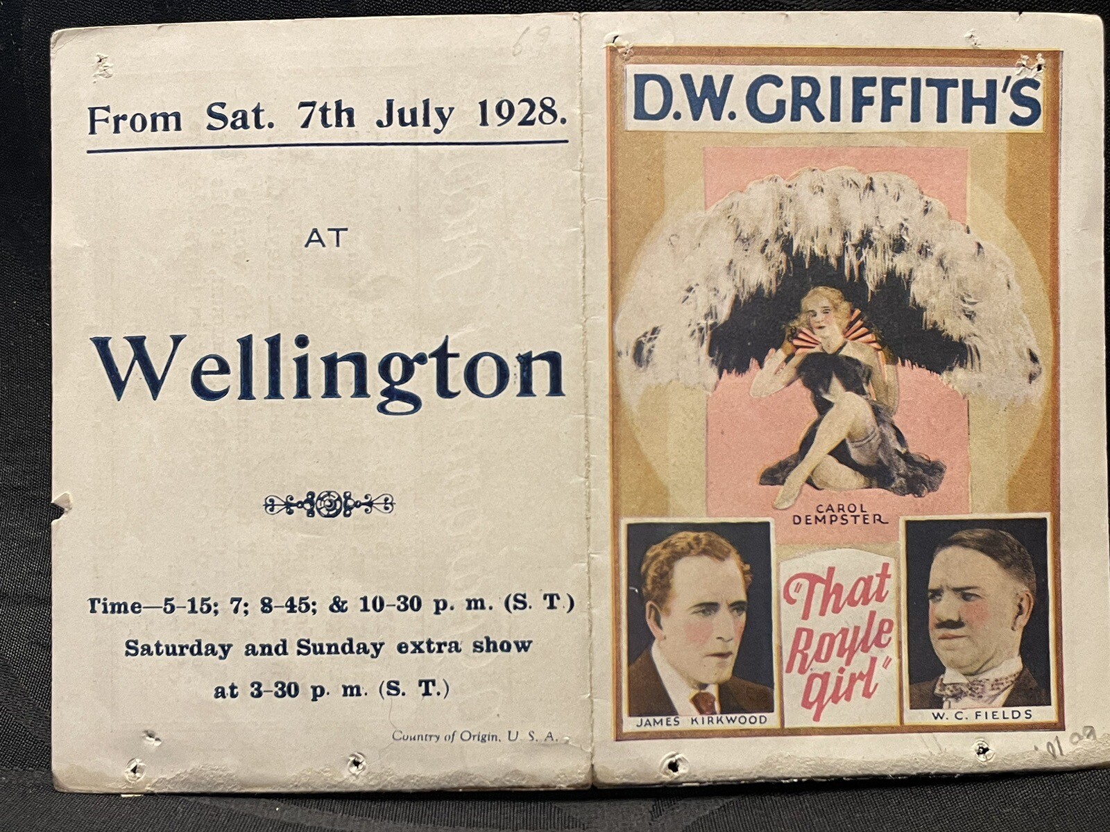 D.W. Griffith’s “That Royal Girl” Original Herald - W.C. Fields & Carol Dempster