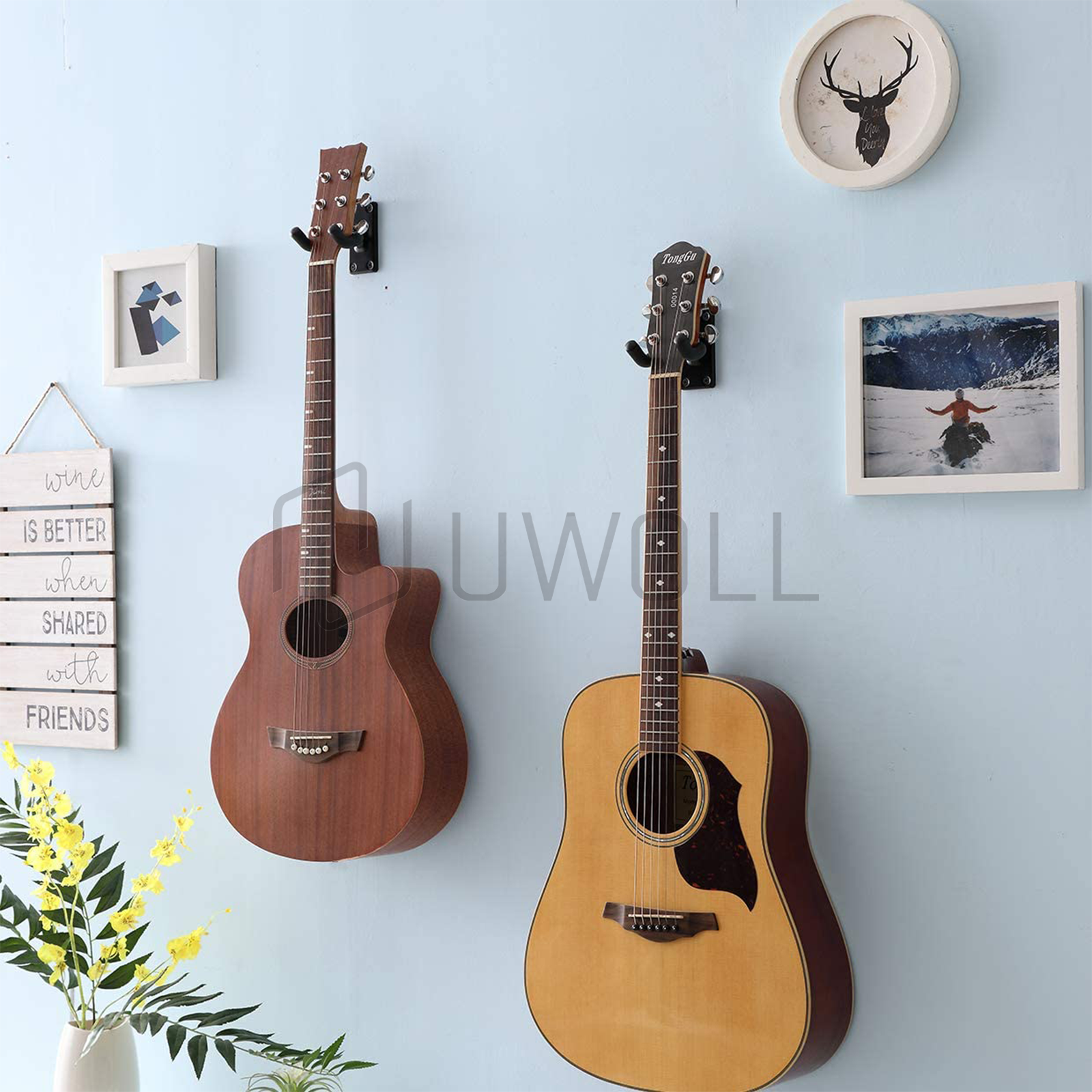 2 Universal Guitar Hangers Wall Mount Adjustable Hook Holder Instrument Display