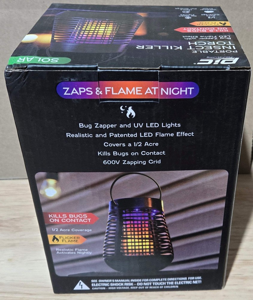 PIC Portable Solar Insect Killer Torch LED Flame Effect FLPT Bug Zapper 1/2 acre