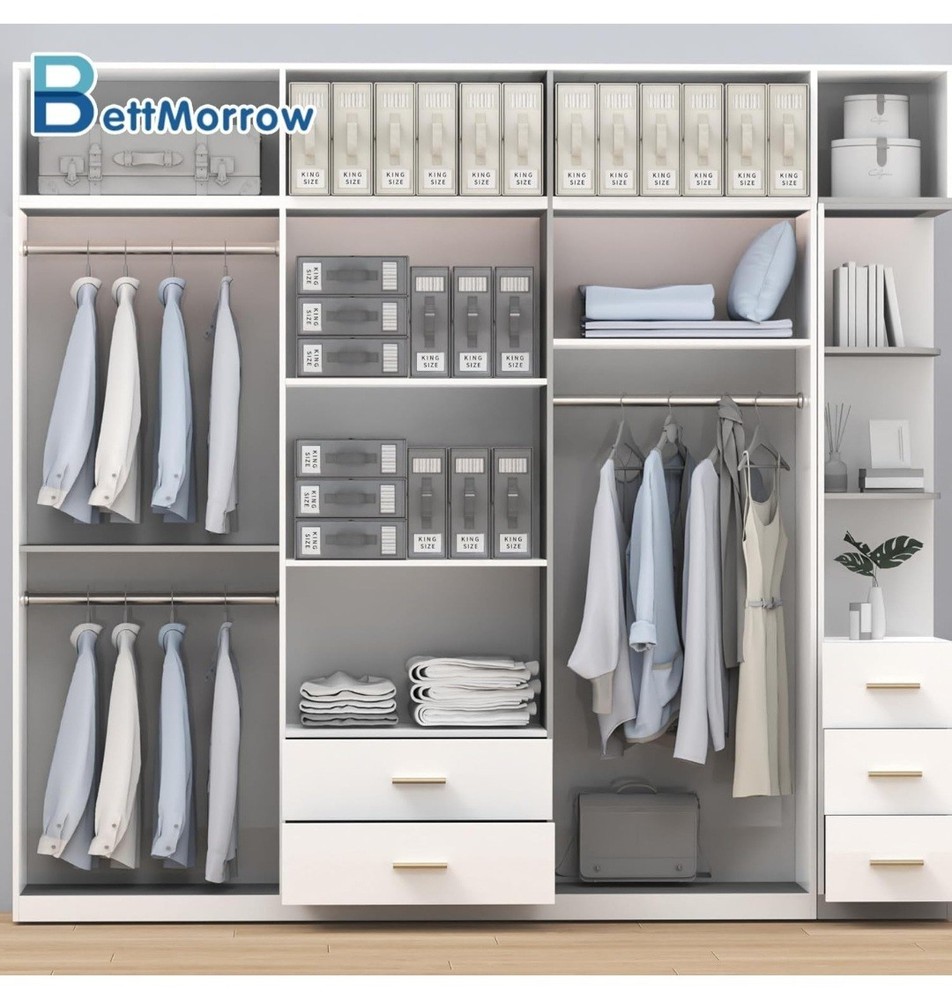 BettMorrow 6 Pack Bed Sheet Bedding Storage Boxes Beige Foldable Organizers