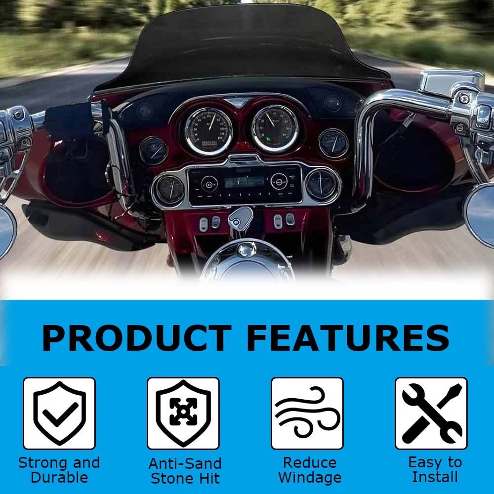 8" Wave Black Windshield Windscreen For Harley Touring Electra Glide FLHT 96-13